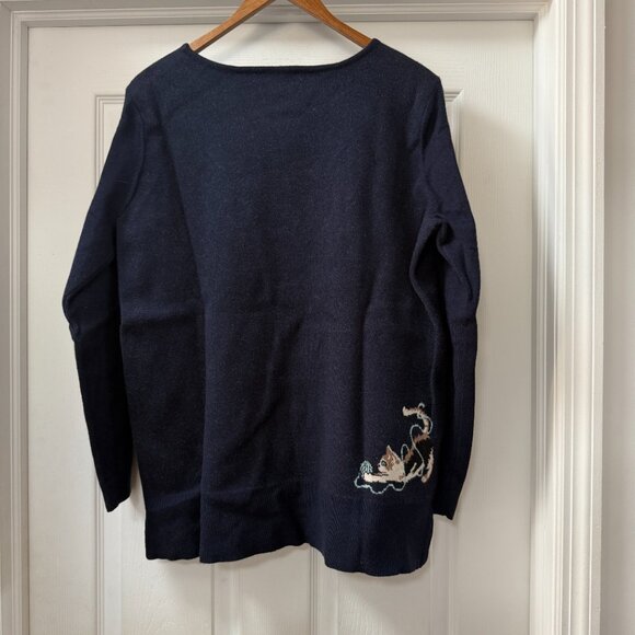Astrologie Cat Ball of Yarn Pullover Intarsia Navy Blue Sweater size Large - Picture 2 of 12